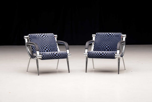 Accent Chairs with Blue Pasha-Style Upholstery